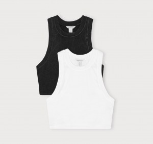 Organic Basics ORGANIC COTTON Core Crop Tank Top 2-Pack Zwart Wit | 45618-GHFK