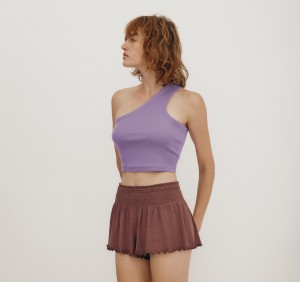 Organic Basics ORGANIC COTTON Core Rib One Shoulder Crop Top Lavendel | 86972-IZVJ