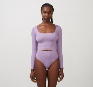 Organic Basics ORGANIC COTTON Seamless Long-Sleeve Crop Top Lavendel | 95438-XNBU