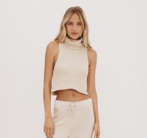 Organic Basics ORGANIC COTTON True Knit Mouwloos Turtleneck Soft Vanilla | 25986-HBQO