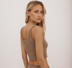 Organic Basics ORGANIC COTTON True Knit Crop Tank Top Almond | 60493-TQVH