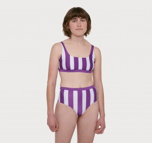 Organic Basics RECYCLED NYLON Re-Swim Bikini Bandeau Violet Stripe | 75129-HLJI