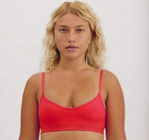 Organic Basics Recycled Nylon Naked Rib Bralette Strawberry | 63807-ZWKG