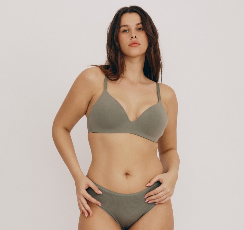 Organic Basics ORGANIC COTTON Core Wireless Plunge Bra Seaweed | 71506-QHWU