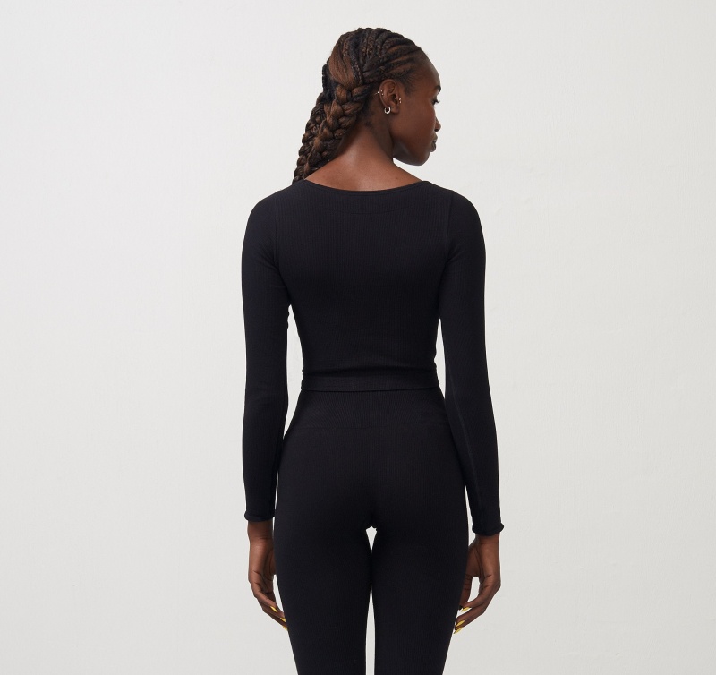 Organic Basics ORGANIC COTTON Seamless Long-Sleeve Crop Top Zwart | 79126-UCNF