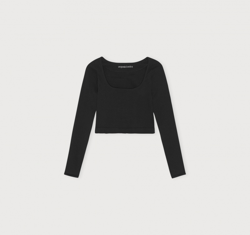 Organic Basics ORGANIC COTTON Seamless Long-Sleeve Crop Top Zwart | 79126-UCNF