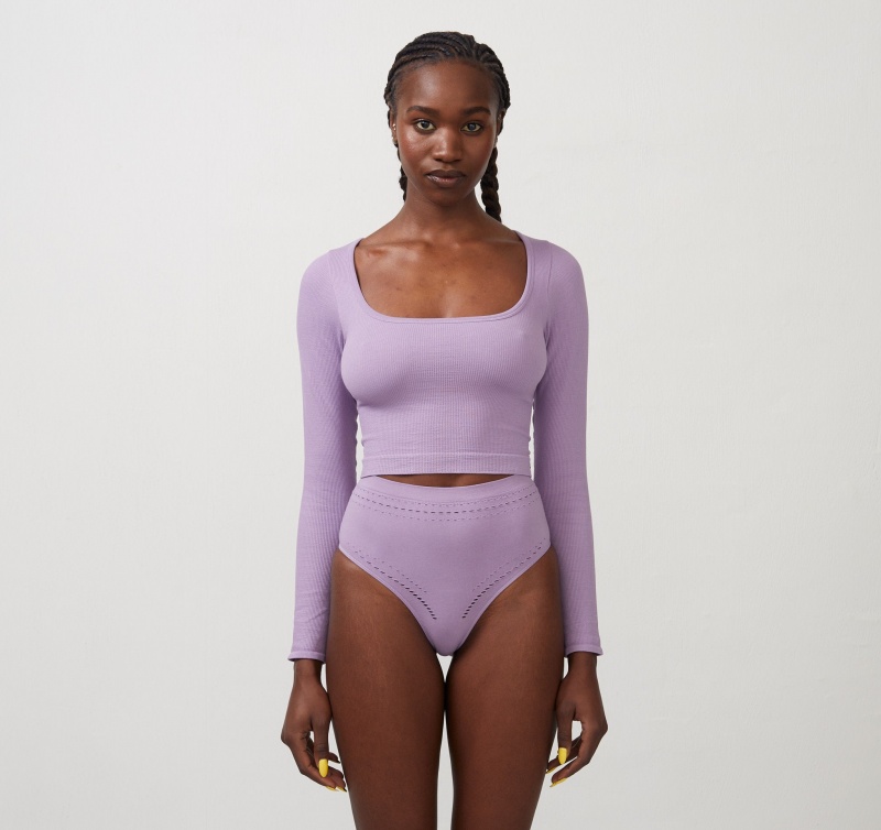 Organic Basics ORGANIC COTTON Seamless Long-Sleeve Crop Top Lavendel | 95438-XNBU