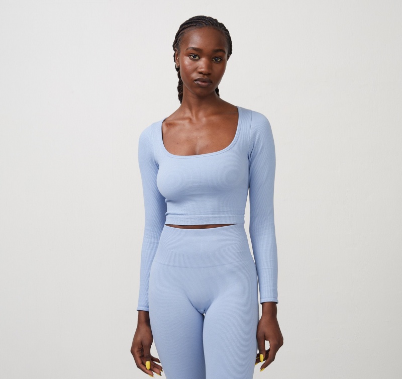 Organic Basics ORGANIC COTTON Seamless Long-Sleeve Crop Top Blauw | 56413-PCME