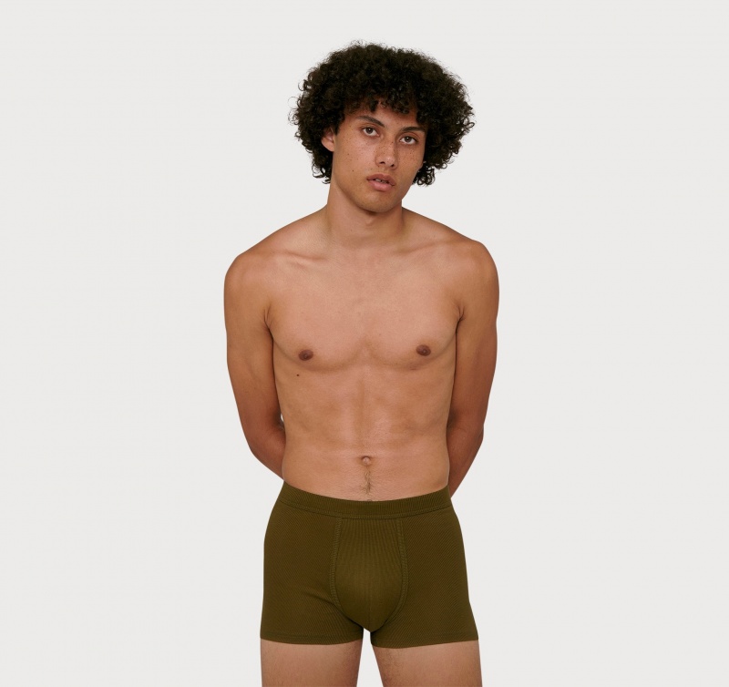 Organic Basics ORGANIC COTTON True Rib Boxers 2-pack Olijfgroen | 84130-EKJQ