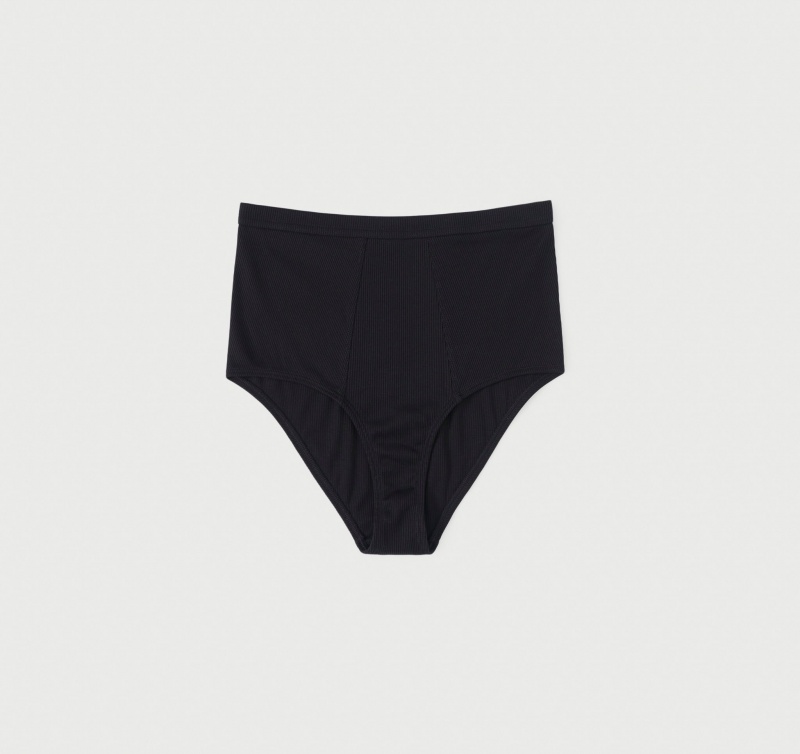 Organic Basics ORGANIC COTTON True Rib Super High-Rise Briefs Zwart | 24593-TAQH