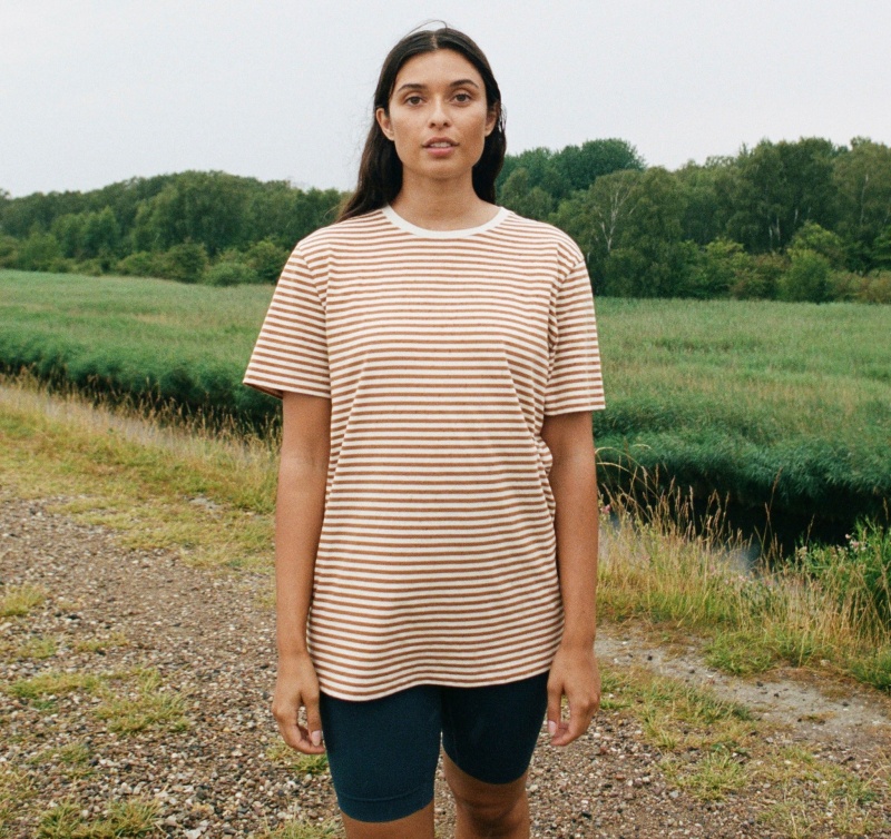 Organic Basics ORGANIC COTTON True Tee Ocher Stripe | 93420-SXAB