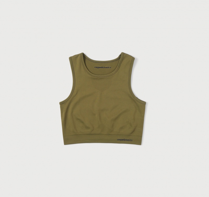 Organic Basics RECYCLED NYLON Active Crop Top Olijfgroen | 57814-TNKU