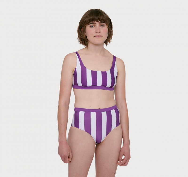 Organic Basics RECYCLED NYLON Re-Swim Bikini Bandeau Violet Stripe | 75129-HLJI