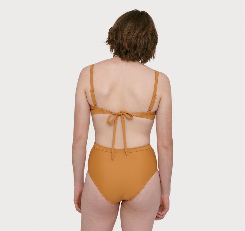 Organic Basics RECYCLED NYLON Re-Swim Bikini Bandeau Ocher | 86234-ZEPI