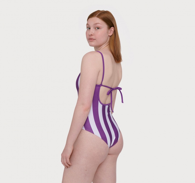 Organic Basics RECYCLED NYLON Re-Swim One-Piece Violet Stripe | 24963-UPLB