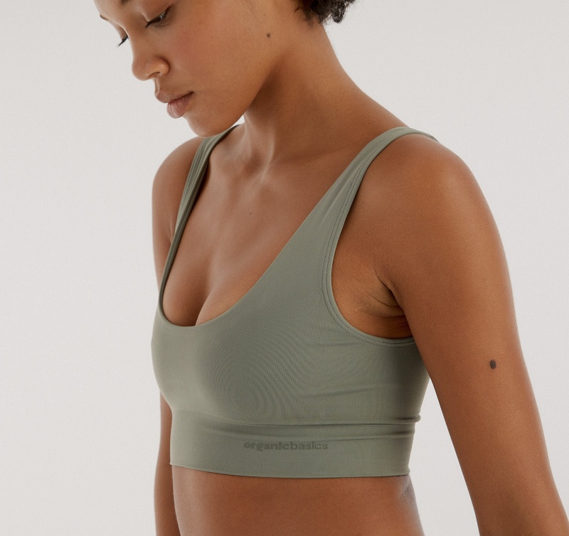 Organic Basics Recycled Nylon Smooth Bralette Seaweed | 86471-QRFN