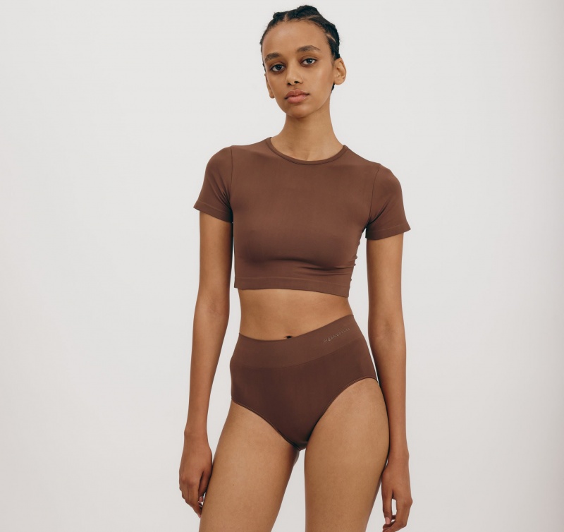 Organic Basics Recycled Nylon Smooth Crop Tee Walnut | 79268-DLXI