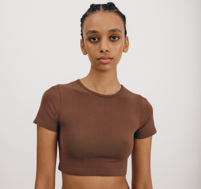 Organic Basics Recycled Nylon Smooth Crop Tee Walnut | 79268-DLXI