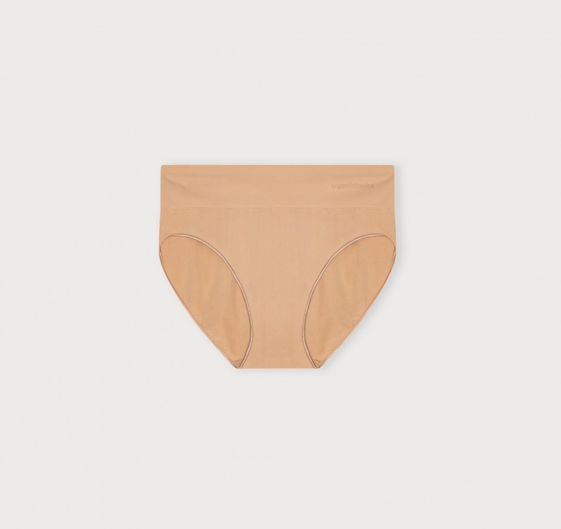 Organic Basics Recycled Nylon Smooth High-Leg Briefs Hazelnut | 23108-CRML